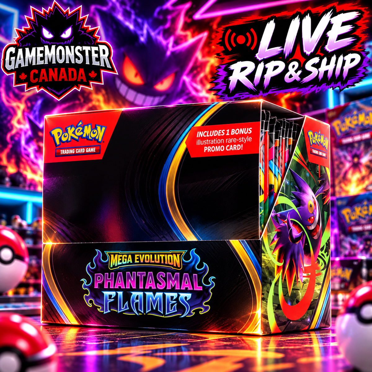 Pokémon TCG: Mega Evolution — Phantasmal Flames Booster Box — Rip & Ship