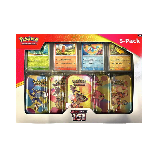 Pokémon Scarlet & Violet - 151 Collection, 5-Pack Mini Tins with 4 Promos Bundle (Sealed)