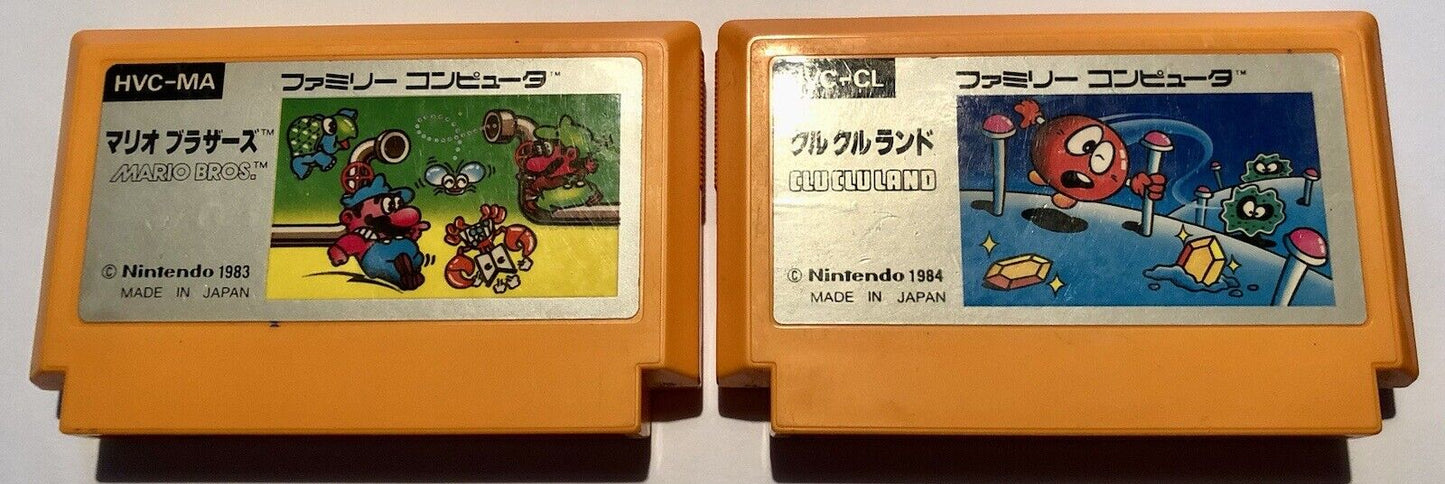 Original Mario Bros Picture Label + Clu Clu Land Nintendo Famicom Japan Import